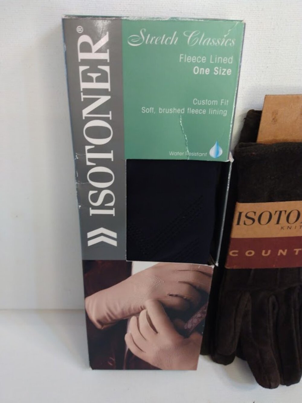 Lot of 2 Vintage Women's Isotoner Gloves Black Fleece Lined & Brown Suede OSFM - Picture 2 of 11